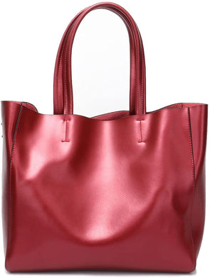 Genuine Wine Red Soft Leather Tote Shoulder Bag