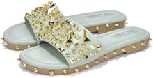 Load image into Gallery viewer, Spike Studded Sage Slip On Mules Tonie Slide Sandals