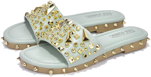 Spike Studded Sage Slip On Mules Tonie Slide Sandals