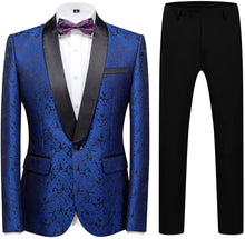 Load image into Gallery viewer, Paisley Blue 2 Piece Shawl Lapel Tuxedo Men&#39;s Suit