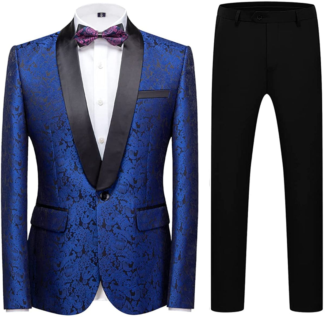 Paisley Blue 2 Piece Shawl Lapel Tuxedo Men's Suit