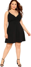 Load image into Gallery viewer, Wrap Front Black Sleeveless Plus Size Cami Dress