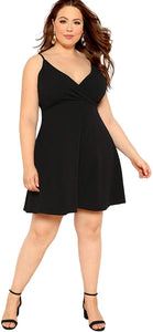 Wrap Front Black Sleeveless Plus Size Cami Dress
