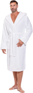 Men's White Long Sleeve Soft Fuzzy Hooded Robe