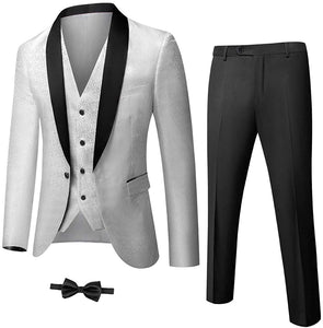 Shawl Collar White Floret One Button Tuxedo 3 Pieces Men's Suit