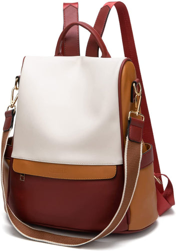 Cream & Brown Faux Leather Convertible Backpack