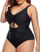Load image into Gallery viewer, One Piece High Waisted Black Monokini Plus Size Swimsuit