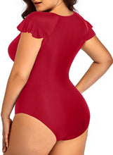 Load image into Gallery viewer, Red One Piece Tummy Control Plus Size Swimsuit