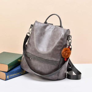 Stone Grey Faux Leather Convertible Backpack