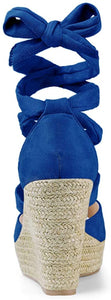 Women's Blue Lace Up Espadrilles Wedge Sandals