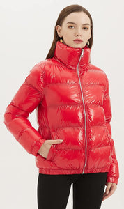 Shiny Padded Red Short Bubble Women's Puffer Jacket