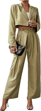 Load image into Gallery viewer, Island Olive Green 2pc Open Front Crop Blazer and Plicated Tailored Pants