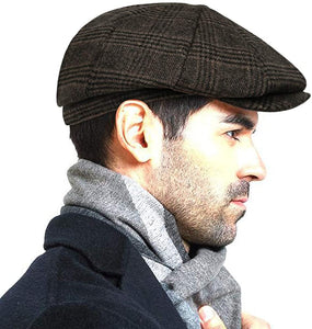 Men's Black Plaid Classic Newsboy Gatsby Hat