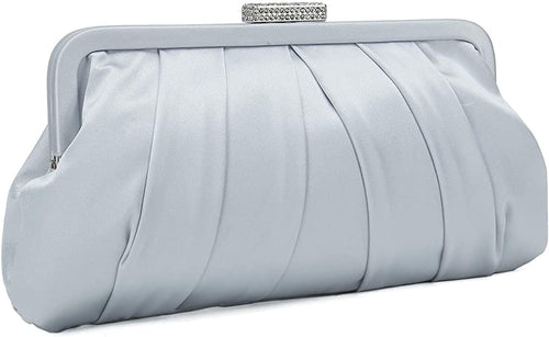 Special Occasion Satin Pleated Soft Grey Evening Bag