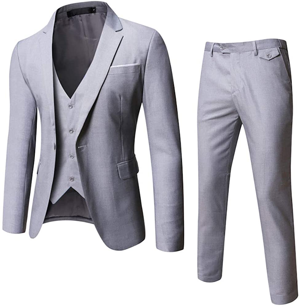 One Button Light Grey Tuxedo 3-Piece Men’s Suit