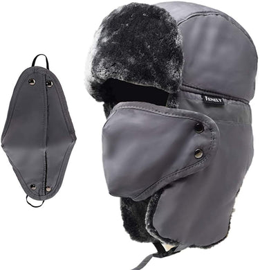 Grey Protective Face Masks and Winter Hat with Ear Flaps