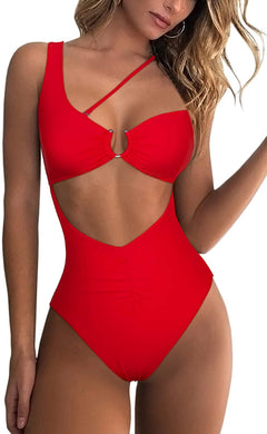 Chic One Shoulder Cutout  One Piece Swimsuit