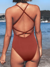 Load image into Gallery viewer, Cabana Dark Amber One Piece Lace Up Swimsuit