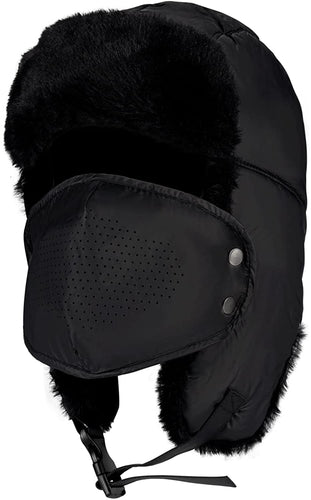 Men's Black Trooper Winter Trapper Hat with Ear Flaps