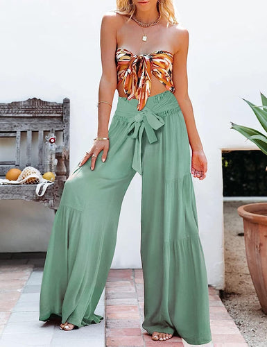 Beautiful Sage Green Bohemian Palazzo Wide Leg Pants