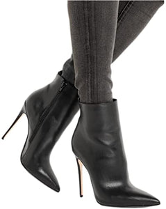 Black Leather Zipper Stiletto Heel Booties