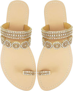 Beaded Rhinestone Circle Gold Summer Elegant  Sandal
