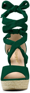 Women's Green Lace Up Espadrilles Wedge Sandals