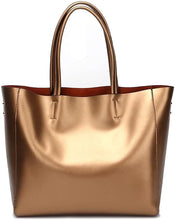 Load image into Gallery viewer, Genuine Light Gold Bronze Soft Leather Tote Shoulder Bag