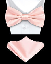 Load image into Gallery viewer, Men&#39;s Blush Pink Pre-tied Bow Tie and Pocket Square Sets