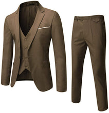 Load image into Gallery viewer, One Button Brown Tuxedo 3-Piece Men’s Suit