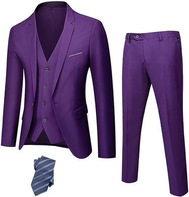 Men's Luxury Tuxedo Style Purple One Button 3-Piece Formal Suit