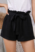 Load image into Gallery viewer, Summer Black Linen Elastic Waist Casual Shorts