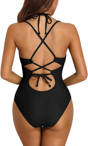 Dramatic Adjustable Halter Straps One Piece Bathing Suits