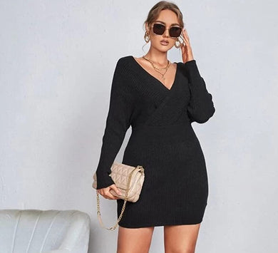 Plus Size Black Long Sleeve Sweater Dress