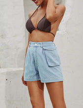 Load image into Gallery viewer, Casual High Waisted Light Blue Wide Leg Denim Shorts