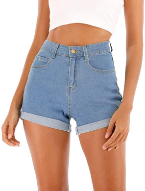 Summer Casual Denim High Waisted Folded Hem Jeans Shorts