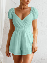 Load image into Gallery viewer, Sweetheart Blue Puff Sleeve Shorts Romper