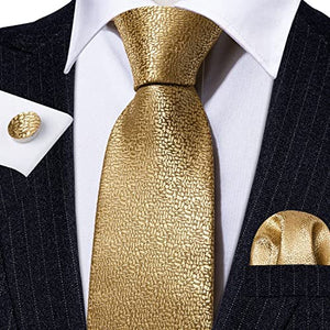 Men's Gold Floral Paisley Print Silk Tie Set w/Handkerchief & Cufflinks
