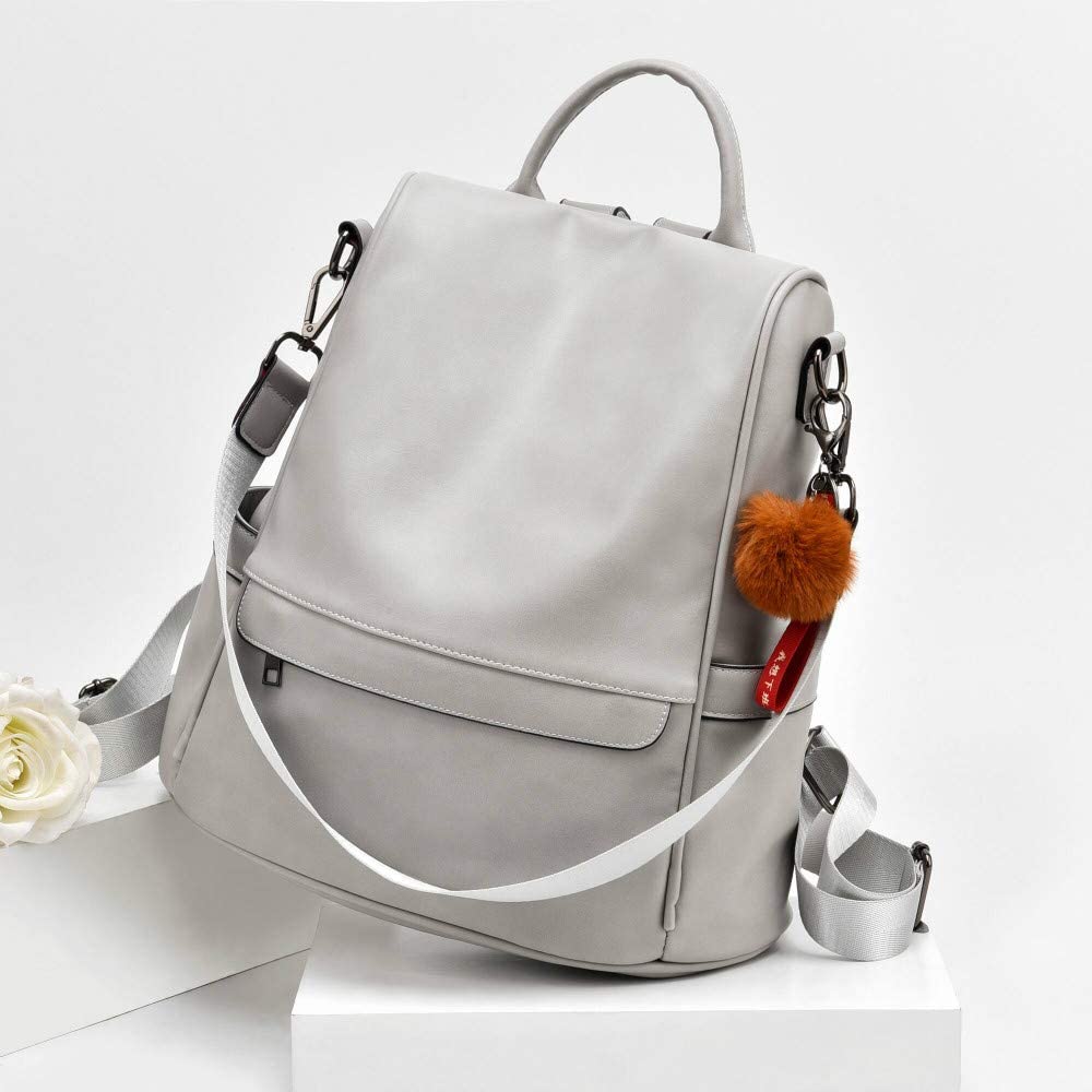 Light Grey Faux Leather Waterproof Backpack