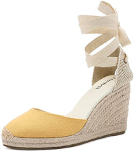Load image into Gallery viewer, Espadrilles Platform Wedges Yellow Closed Toe Classic Summer Sandals