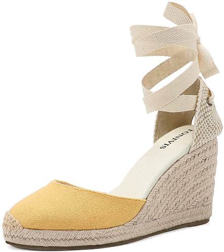 Espadrilles Platform Wedges Yellow Closed Toe Classic Summer Sandals