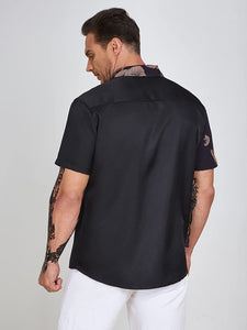 Men's Big & Tall Black Two Tone Vacation Style Short Sleeve Shirt