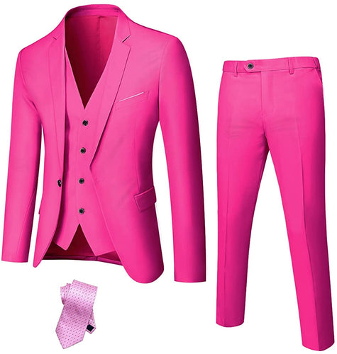 Men's Luxury Tuxedo Style Pink One Button 3-Piece Formal Suit