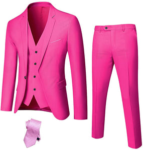 Men's Luxury Tuxedo Style Pink One Button 3-Piece Formal Suit