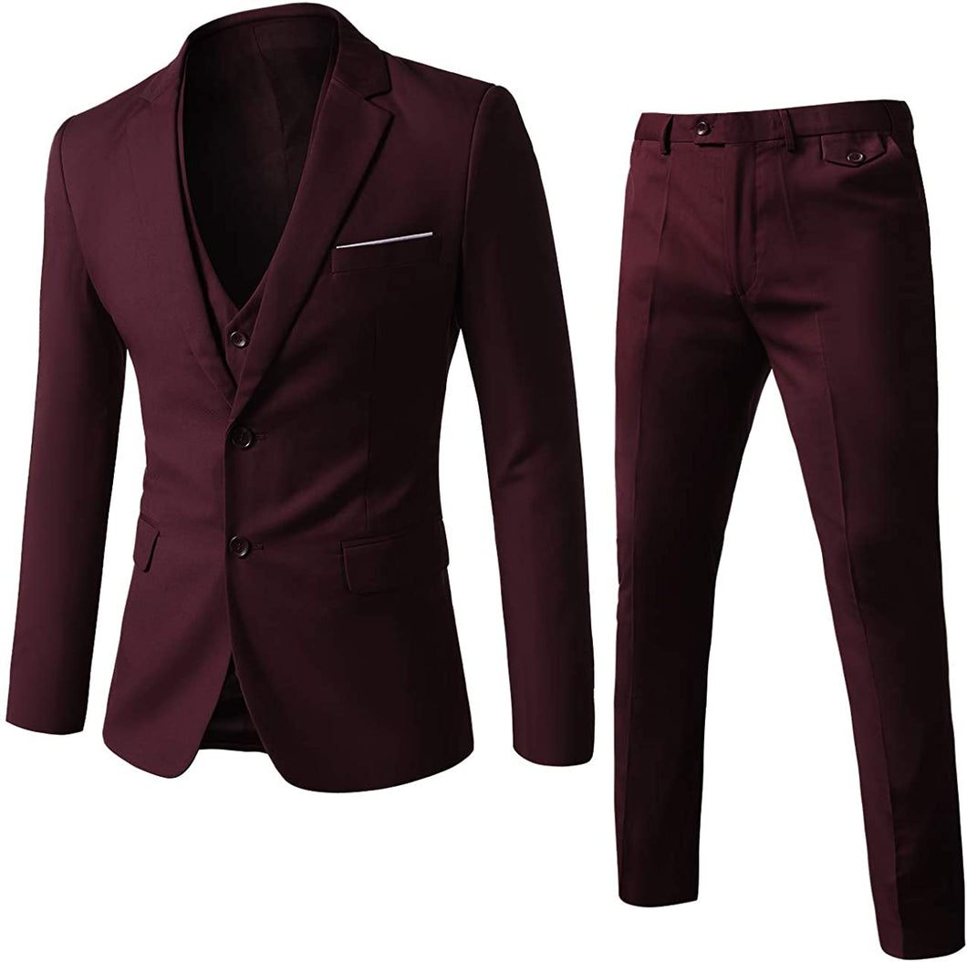 Luxury Burgundy Merlot Red 3pc Formal Men’s Suit