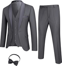 Load image into Gallery viewer, Men&#39;s Upscale Silver Grey Long Sleeve Blazer &amp; Pants 3pc Suit