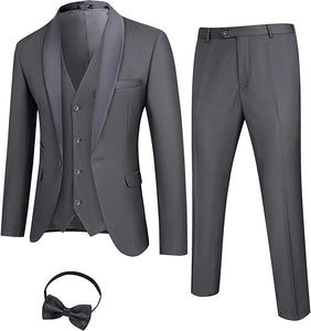 Men's Upscale Silver Grey Long Sleeve Blazer & Pants 3pc Suit