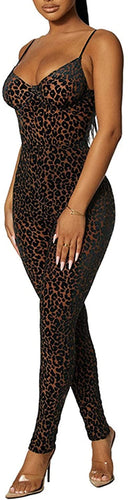 V-Neck Leopard Print Sleeveless Bodycon Jumpsuits