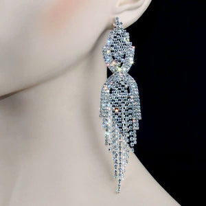 Sparkling Rhinestone Tassel Silver Crystal Dangle Earrings
