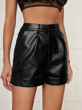 Load image into Gallery viewer, High Waisted Black PU Roll Hem Leather Short